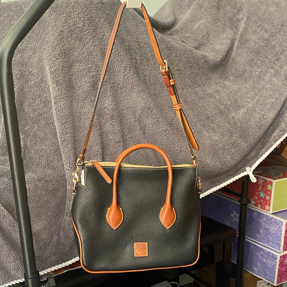 Dooney & Bourke Black and Brown Pebbled Leather Satchel